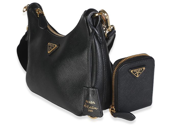 Borsa a tracolla Prada Re-Edition 2005 in Saffiano nero - vista 3