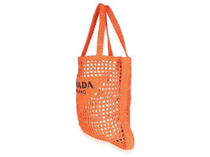 Prada Arancio Yarn Logo-Crochet-Tote mit Raffia-Effekt - Ansicht 3