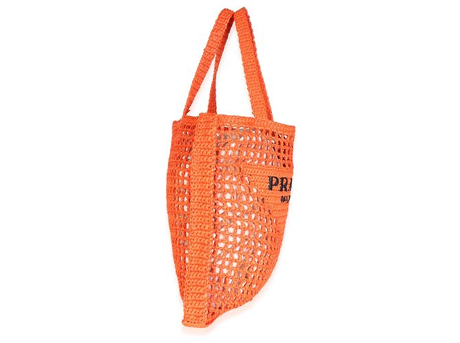 Prada Arancio Yarn Logo-Crochet-Tote mit Raffia-Effekt - Ansicht 4