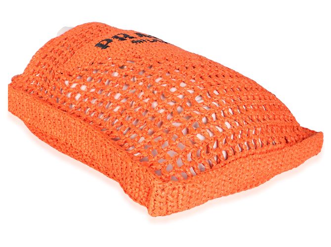 Prada Arancio Yarn Logo-Crochet-Tote mit Raffia-Effekt - Ansicht 7