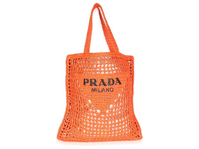 Prada Arancio Yarn Logo-Crochet-Tote mit Raffia-Effekt - Ansicht 8