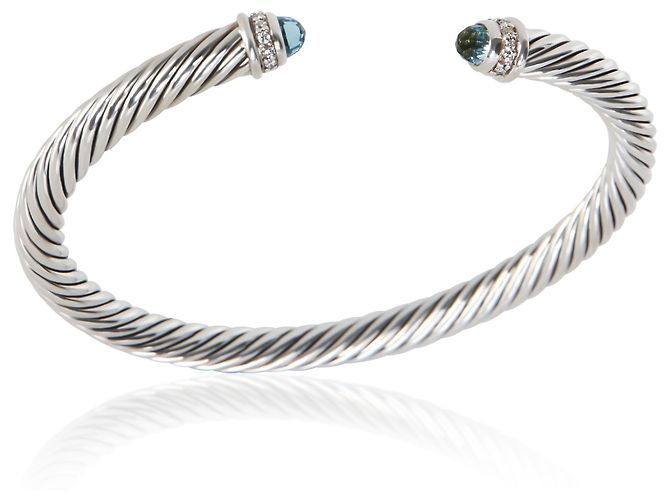 Bracciale Cable Classic David Yurman in argento sterling, topazio e diamante - vista 2