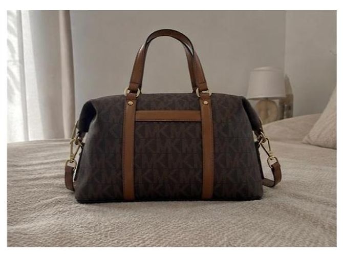 Michael Kors Borsa Bowling Monogramma Marrone - vista 3