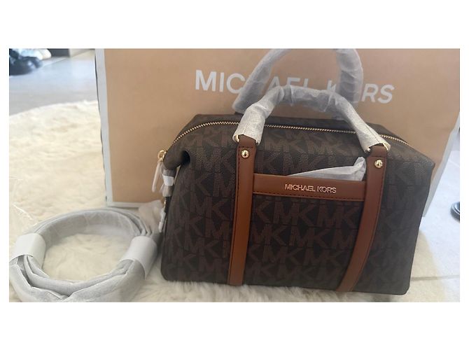 Michael Kors Borsa Bowling Monogramma Marrone - vista 6