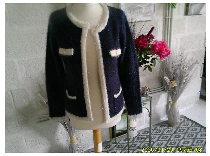 Autre Marque Flam Mode Marineblaue Strickjacke mit Glitzerfaden - Ansicht 2