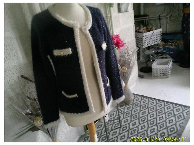 Autre Marque Flam Mode Marineblaue Strickjacke mit Glitzerfaden - Ansicht 3