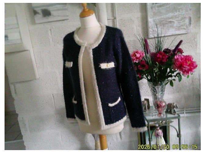 Autre Marque Flam Mode Marineblaue Strickjacke mit Glitzerfaden - Ansicht 4