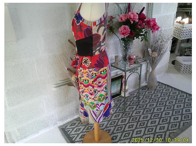 Leslie Amon Leslie Mehrfarbiges Kurzes Kleid mit Gürtel - Ansicht 5
