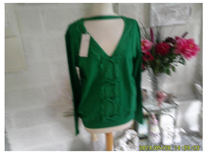 Autre Marque Pull&Bear Pull en Tricot Vert à Nœuds et Dentelle - vue 2