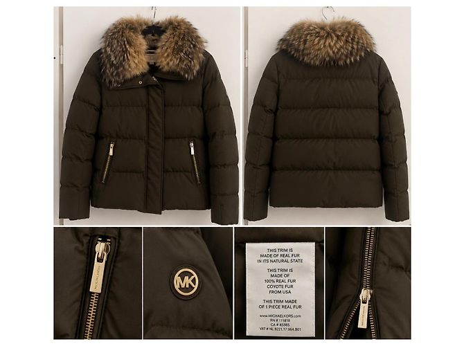 Michael Kors Casaco Puffer Curto Cáqui com Gola de Pele - vista 4