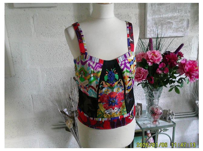 Leslie Amon Leslie Zephyr Multicolored Patchwork Silk Bustier - view 2