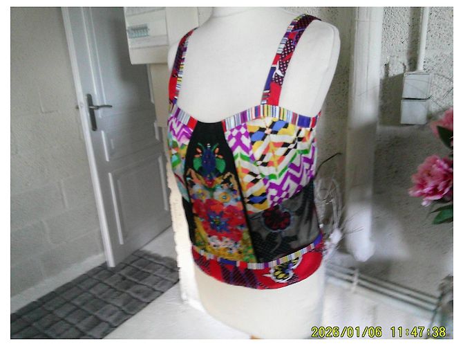 Leslie Amon Leslie Zephyr Multicolored Patchwork Silk Bustier - view 6