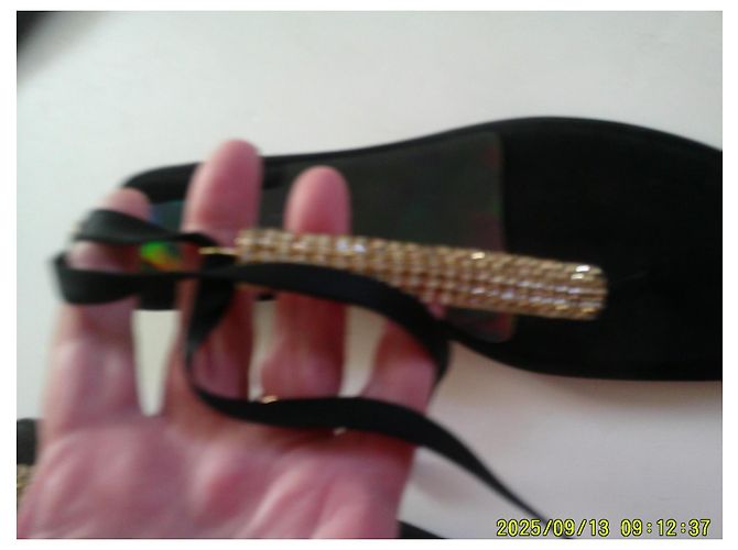 Talitha Schwarze flache Strass-Sandalen mit Schnürung - Ansicht 4