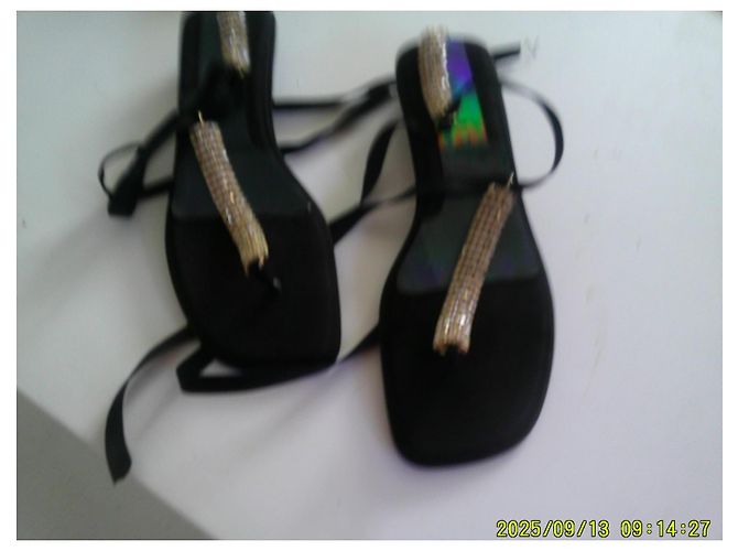 Talitha Schwarze flache Strass-Sandalen mit Schnürung - Ansicht 5