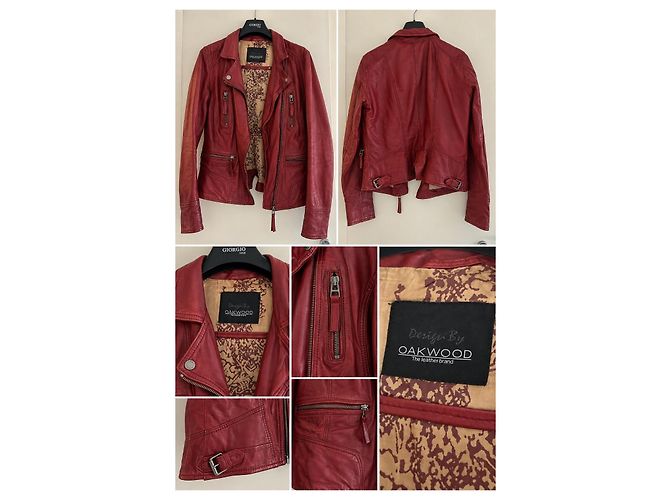 Oakwood rote Lederjacke im Biker-Stil - Ansicht 2