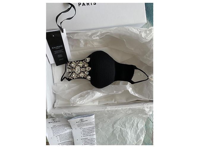 Mascherina Balmain nera con cristalli - vista 2