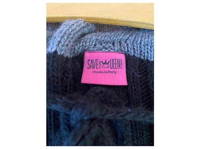 Autre Marque Save The Queen Vestido de Punto con Cuello - Negro/Gris - vista 3