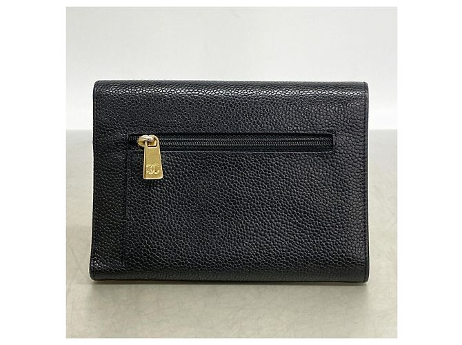 Portafoglio tri-fold Chanel in pelle di vitello granulata nera - vista 9