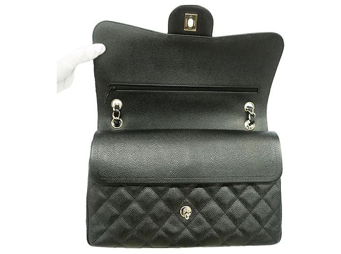 Borsa a tracolla Chanel nera in pelle di vitello grana - vista 8