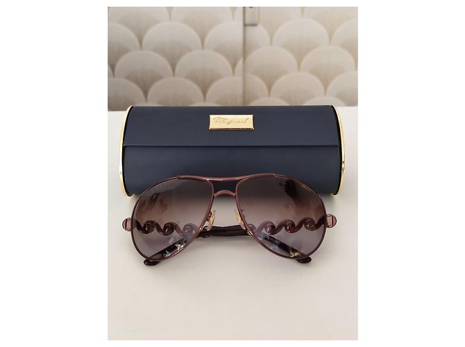 Chopard Brown Metal Aviator Sunglasses with Pearls - view 3