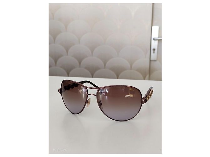 Chopard Brown Metal Aviator Sunglasses with Pearls - view 4