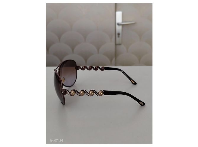 Chopard Brown Metal Aviator Sunglasses with Pearls - view 5