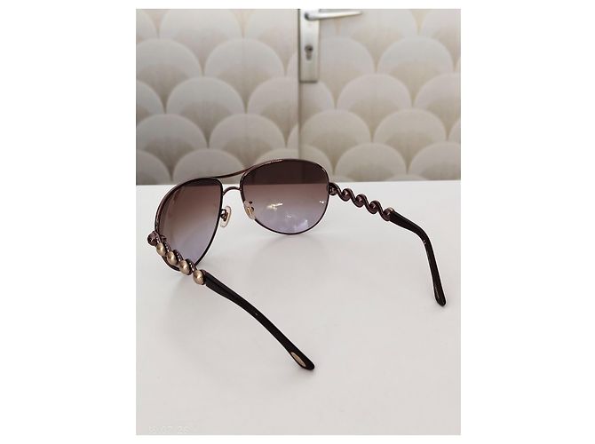 Chopard Brown Metal Aviator Sunglasses with Pearls - view 6