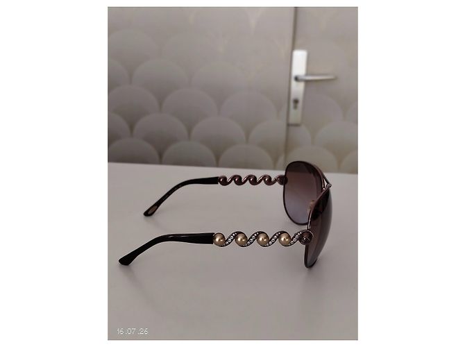 Chopard Brown Metal Aviator Sunglasses with Pearls - view 9