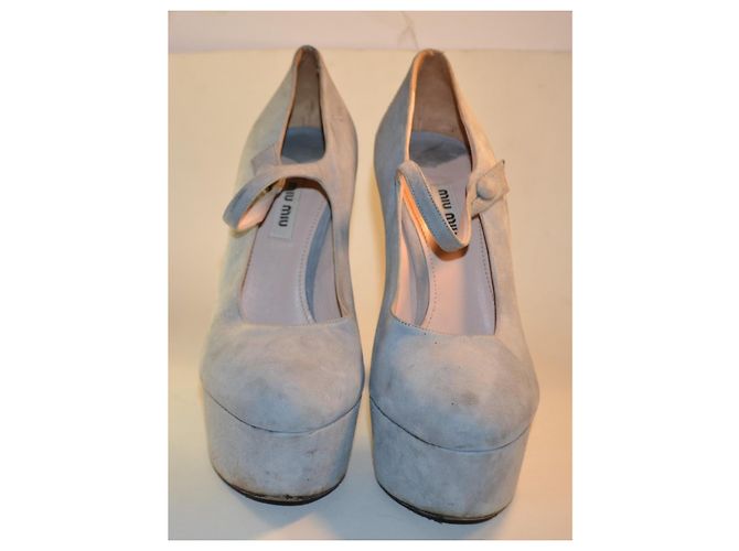 Miu Miu Décolleté Mary Jane con Plateau in Camoscio Azzurro - vista 3