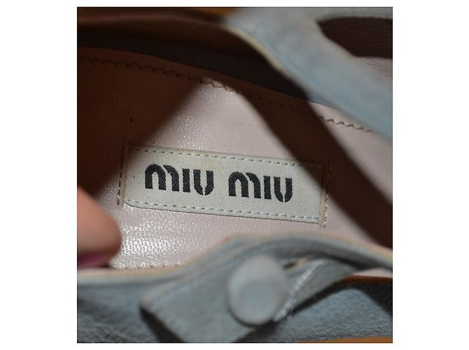 Miu Miu Décolleté Mary Jane con Plateau in Camoscio Azzurro - vista 9