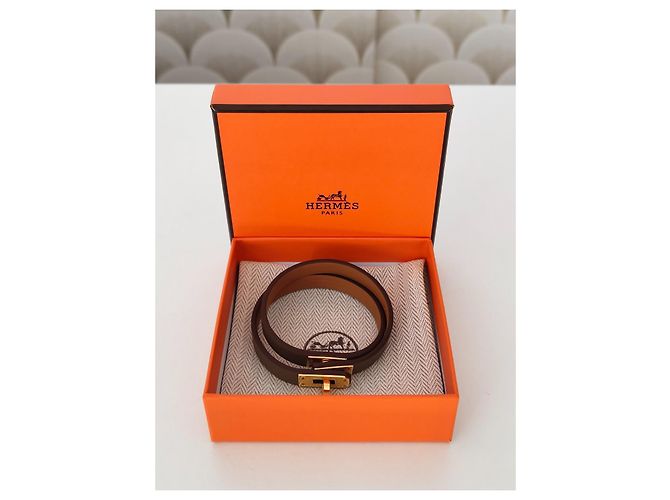 Bracelete Hermès em couro e metal dourado - vista 10