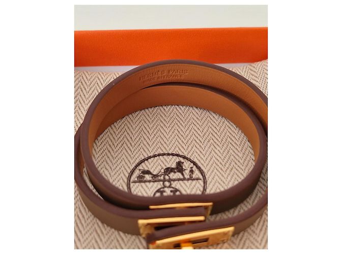 Bracelete Hermès em couro e metal dourado - vista 9