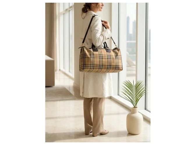 Burberry Borsa da Viaggio Nova Check in Tela e Pelle - vista 2