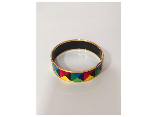 Hermès Bracciale Rigido in Smalto Multicolore e Metallo Dorato - vista 4