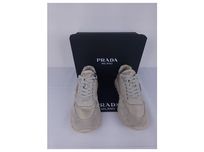 Promenade Prada sneakers in beige leather and suede - view 14