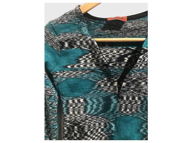 Missoni Print Kurzkleid Grün Schwarz Weiß Wolle M - Ansicht 2