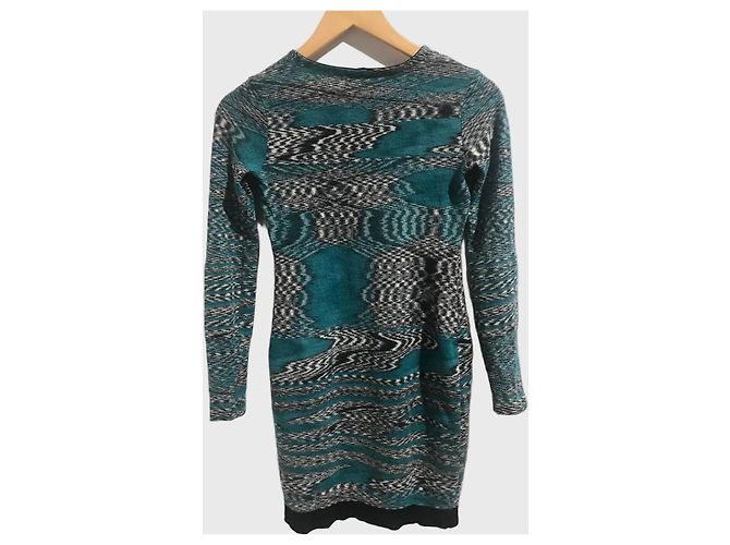 Missoni Print Kurzkleid Grün Schwarz Weiß Wolle M - Ansicht 3