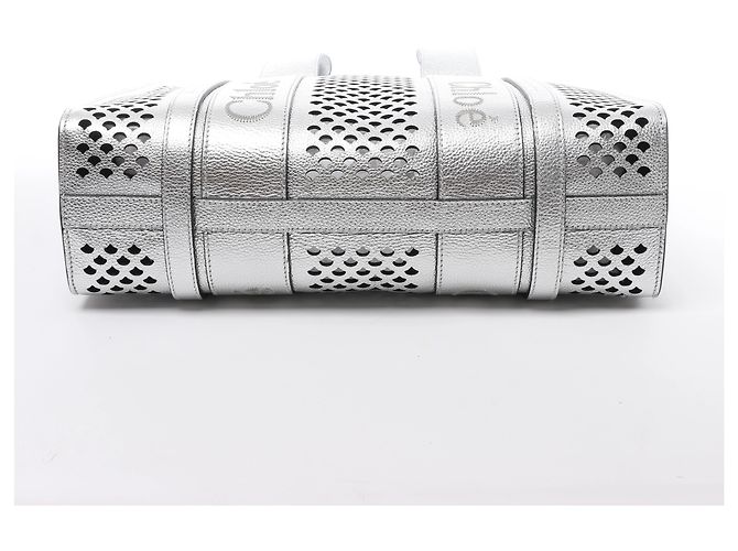 Chloé Sac à main et épaule Chloe Woody Medium en cuir, couleur Silver - vue 6