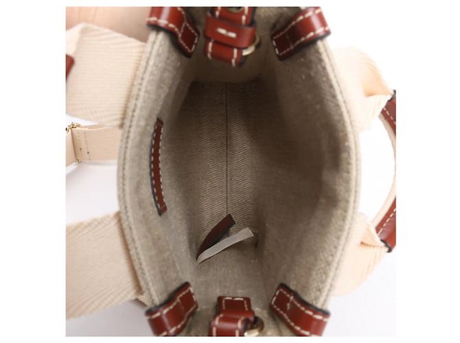 Borsa a mano 2Way Chloé Woody North South in tela e pelle Beige x Brown - vista 10