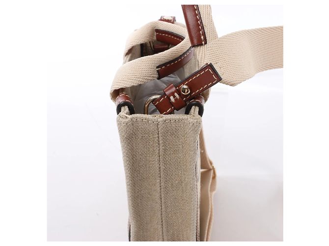 Borsa a mano 2Way Chloé Woody North South in tela e pelle Beige x Brown - vista 4