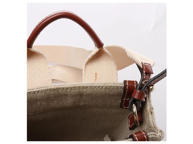 Borsa a mano 2Way Chloé Woody North South in tela e pelle Beige x Brown - vista 6