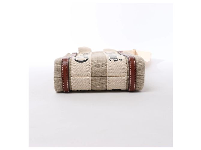 Borsa a mano 2Way Chloé Woody North South in tela e pelle Beige x Brown - vista 7