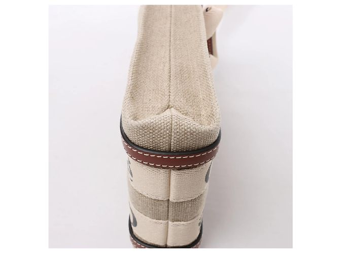Borsa a mano 2Way Chloé Woody North South in tela e pelle Beige x Brown - vista 9