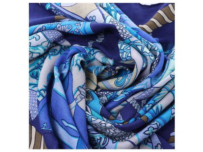 Hermès Carré 90 "Etendards et Bonnieres flag" Kaschmir x Seidentuch in Blau - Ansicht 16