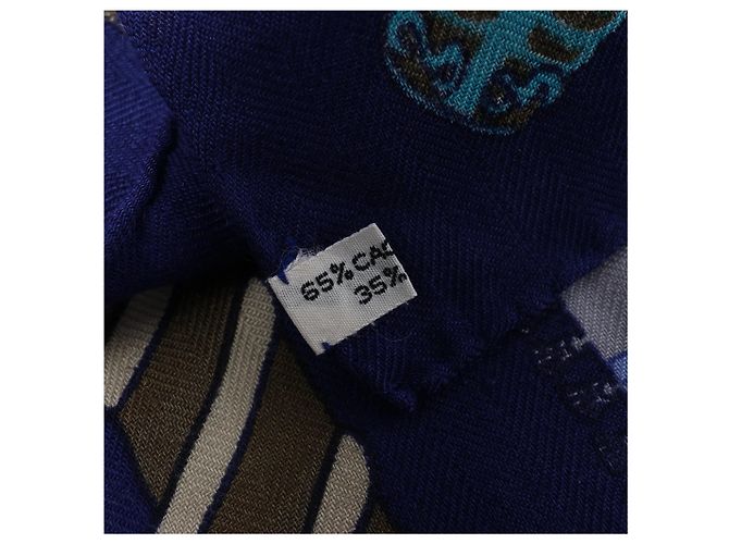 Hermès Carré 90 "Etendards et Bonnieres flag" Kaschmir x Seidentuch in Blau - Ansicht 4