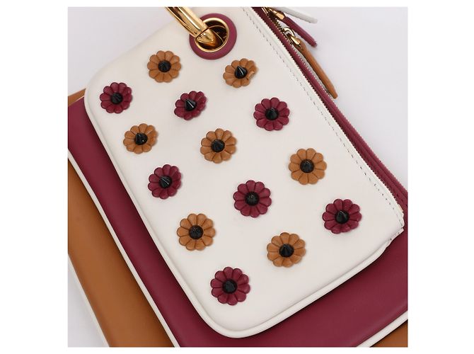 Borsa a pochette Fendi Triplet in pelle x borchie marrone 8BS001 - vista 5