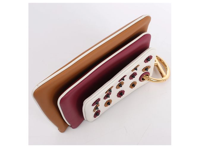 Borsa a pochette Fendi Triplet in pelle x borchie marrone 8BS001 - vista 7