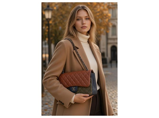 Timeless Borsa Chanel Jumbo Classic Double Flap Edinburgh TriColor - vista 4