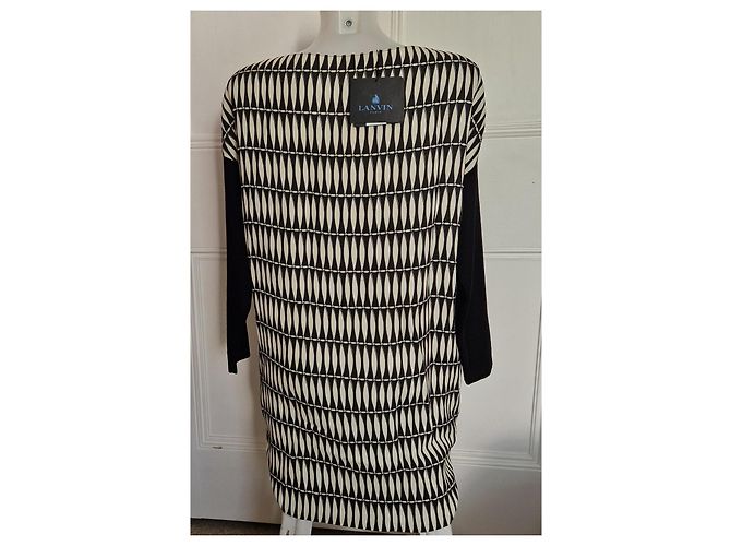 Lanvin Black & White Geometric Print Viscose & Polyester Dress - view 5