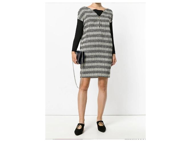 Lanvin Black & White Geometric Print Viscose & Polyester Dress - view 8
